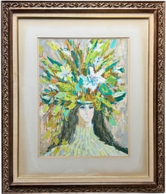 GENE GRANT (20th c, American) Woman With Flowers In Her Hair, San Francisco Artist