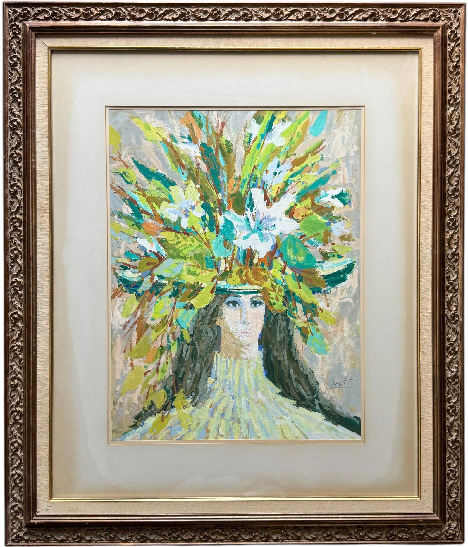 GENE GRANT (20th c, American) Woman With Flowers In Her Hair, San Francisco Artist (1 of 4)