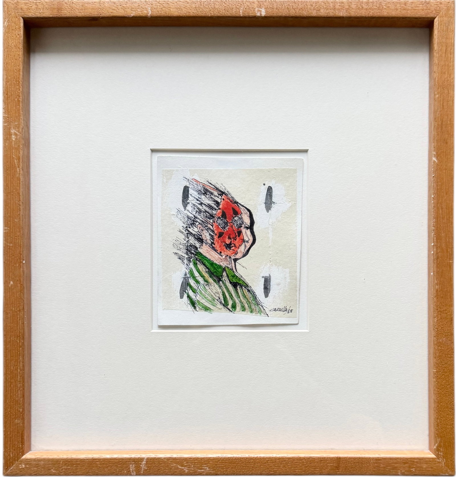 RAMON A CARULLA (b. 1936, Cuban) Abstract: Mixed media on paper 5 1/2 x 4 1/2 in, 15 x 14 in (framed). Domestic Flat Shipping Price: $55