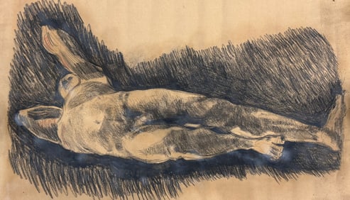 JUAN LUIS ILISASIGUI (b. 1964 Cuba) Large Male Nude Charcoal Drawing 60"