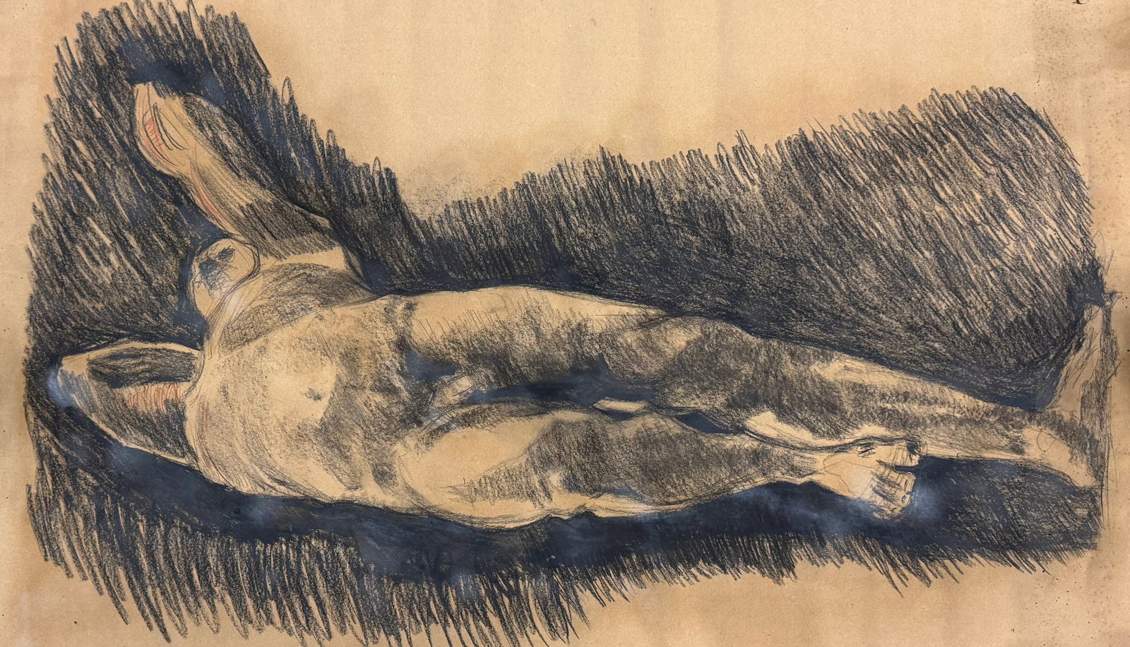 JUAN LUIS ILISASIGUI (b. 1964 Cuba) Large Male Nude Charcoal Drawing 60": 60 x 36 in. Shipped rolled: $45