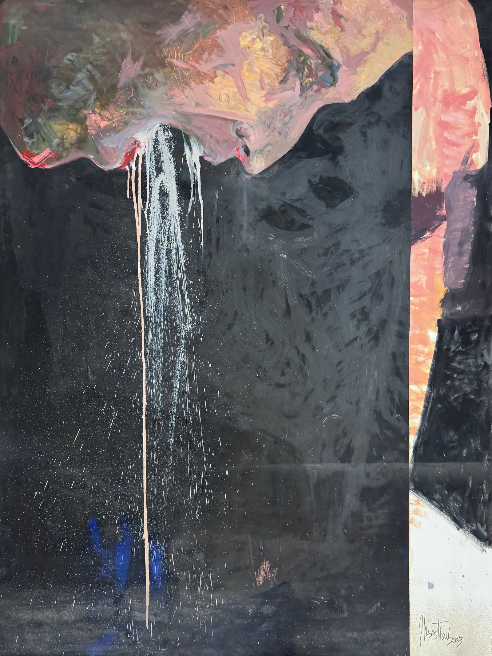 JUAN LUIS ILISASIGUI (b. 1964 Cuba) Large Abstract 64": Mixed media on paper 64 1/2 x 48 1/2 in. Shipped rolled: $45