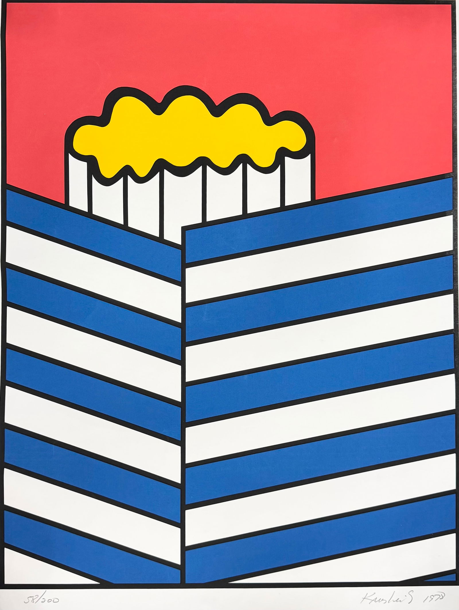 Nicholas Krushenick "Iron Street" Screenprint 1978 Pencil Signed Pop Art: 33 1/2 x 26 in. Shipped rolled: $45