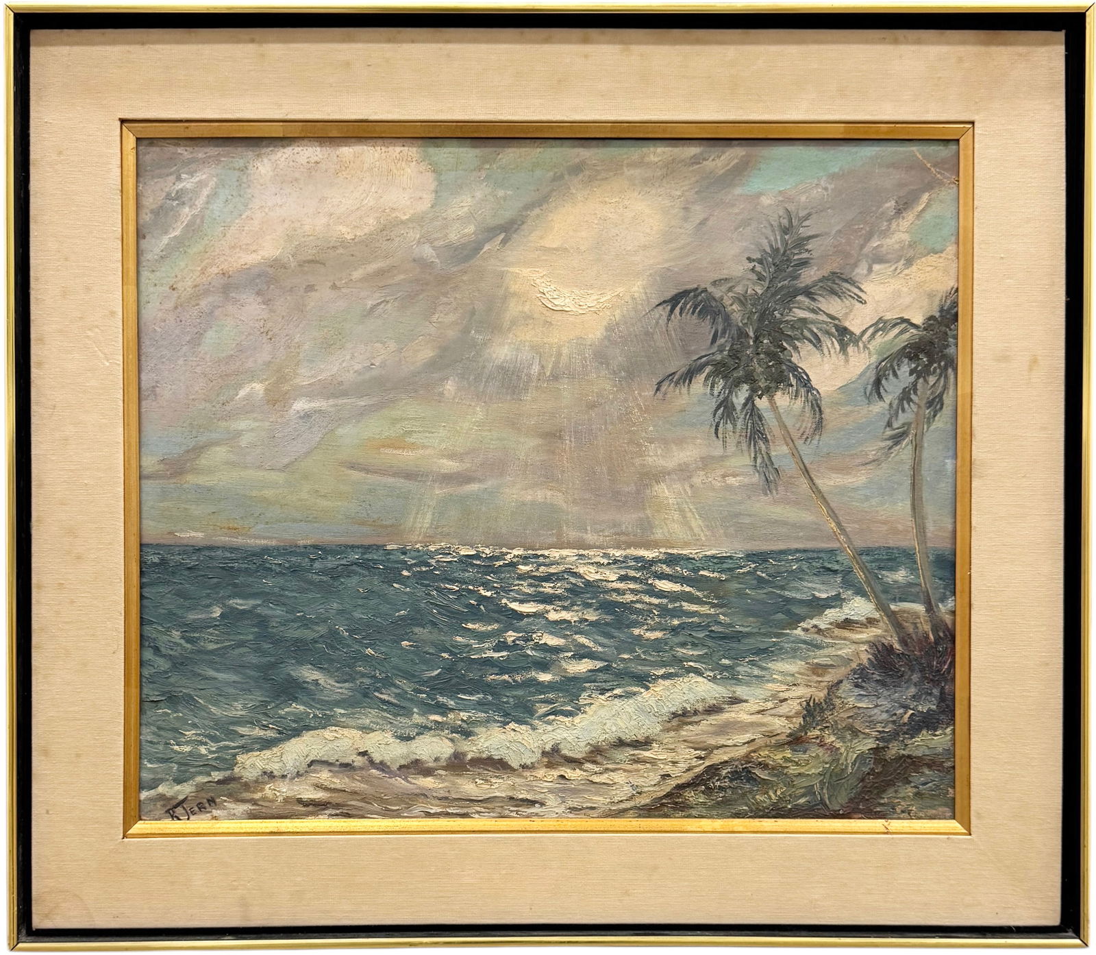 Early 20th Century Tropical Beach Possibly Florida Beach Landscape Signed Painting (1 of 4)