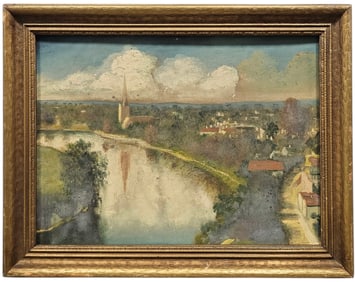 English Impressionist View Of Stratford Upon Avon River Landscape Oil Painting