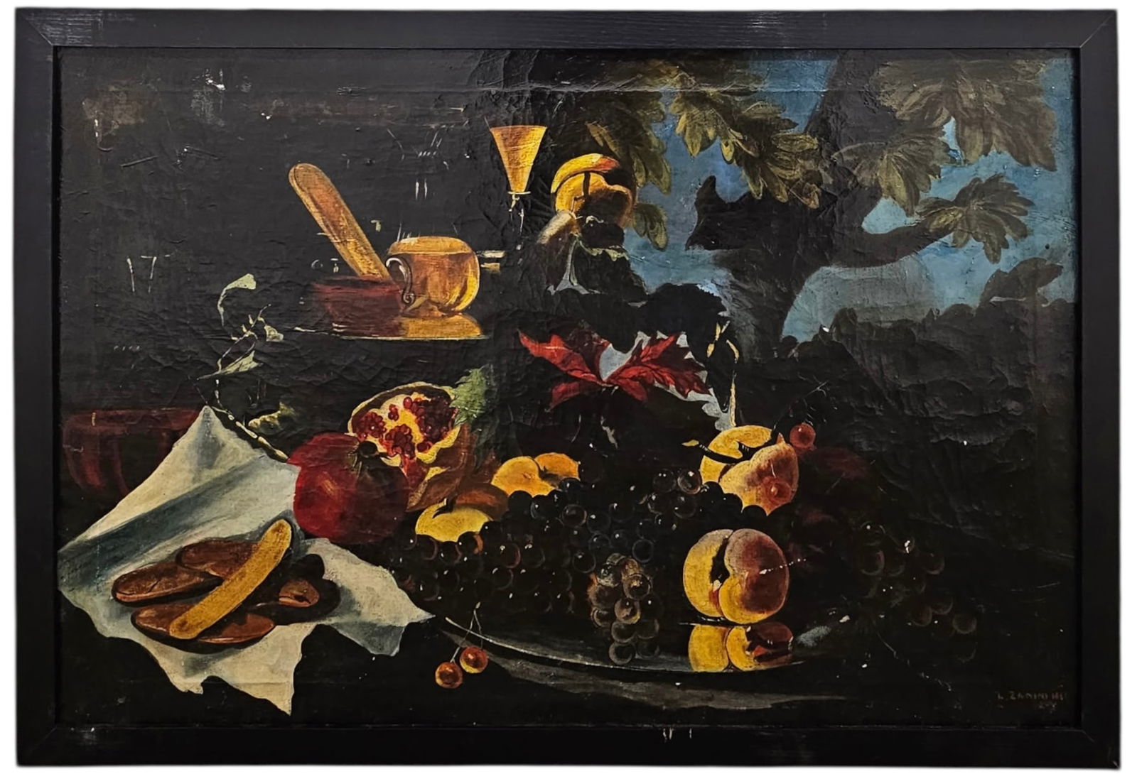 19th Century Italian School Still Life Of Fruit Signed Oil Painting: Oil painting on canvas 24 x 36 in. Domestic Flat Shipping Price: $90