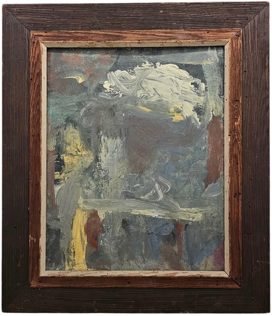 American Abstract Expressionist Oil Painting: Oil painting on board 15 1/2 x 20 in, 20 x 28 in (framed). Domestic Flat Shipping Price: $80