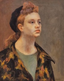 Vintage American Portrait Of A Red Haired Woman Oil Painting