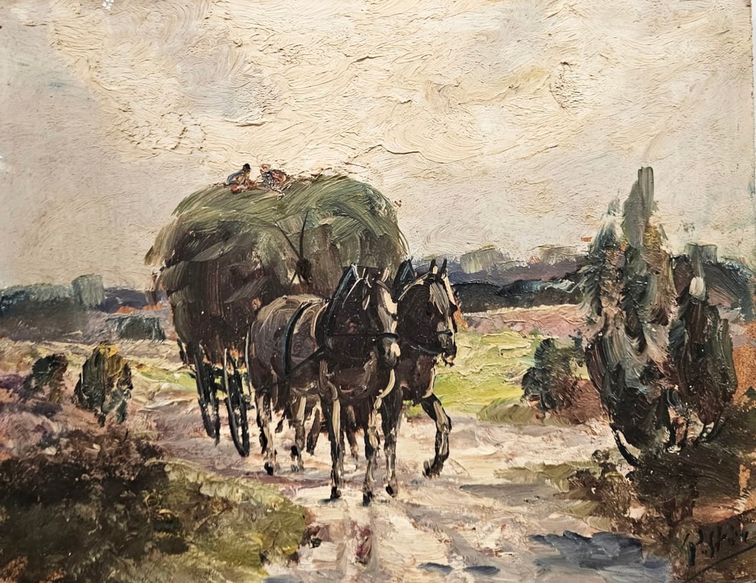 20th Century Impressionist Landscape With Horses Signed Oil Painting (1 of 3)
