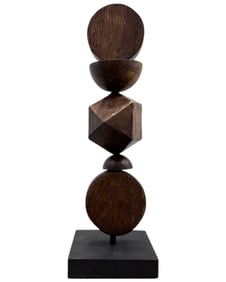 Modernist Wooden Geometric Sculpture Of Shapes 16"