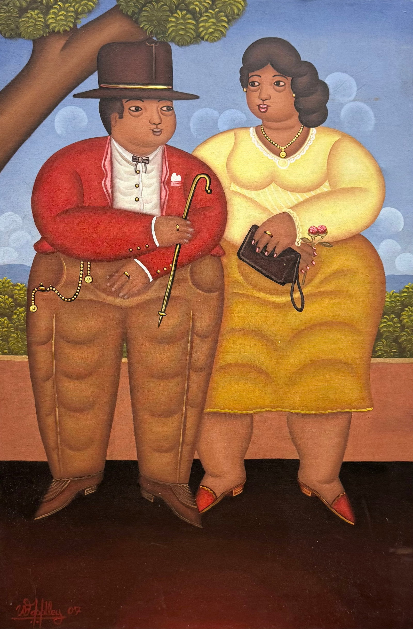 WOODLEY NELSON (b. 1978, Haitian) Happy Couple: Oil on canvas 20 x 30 in. Domestic Flat Shipping Price: $80
