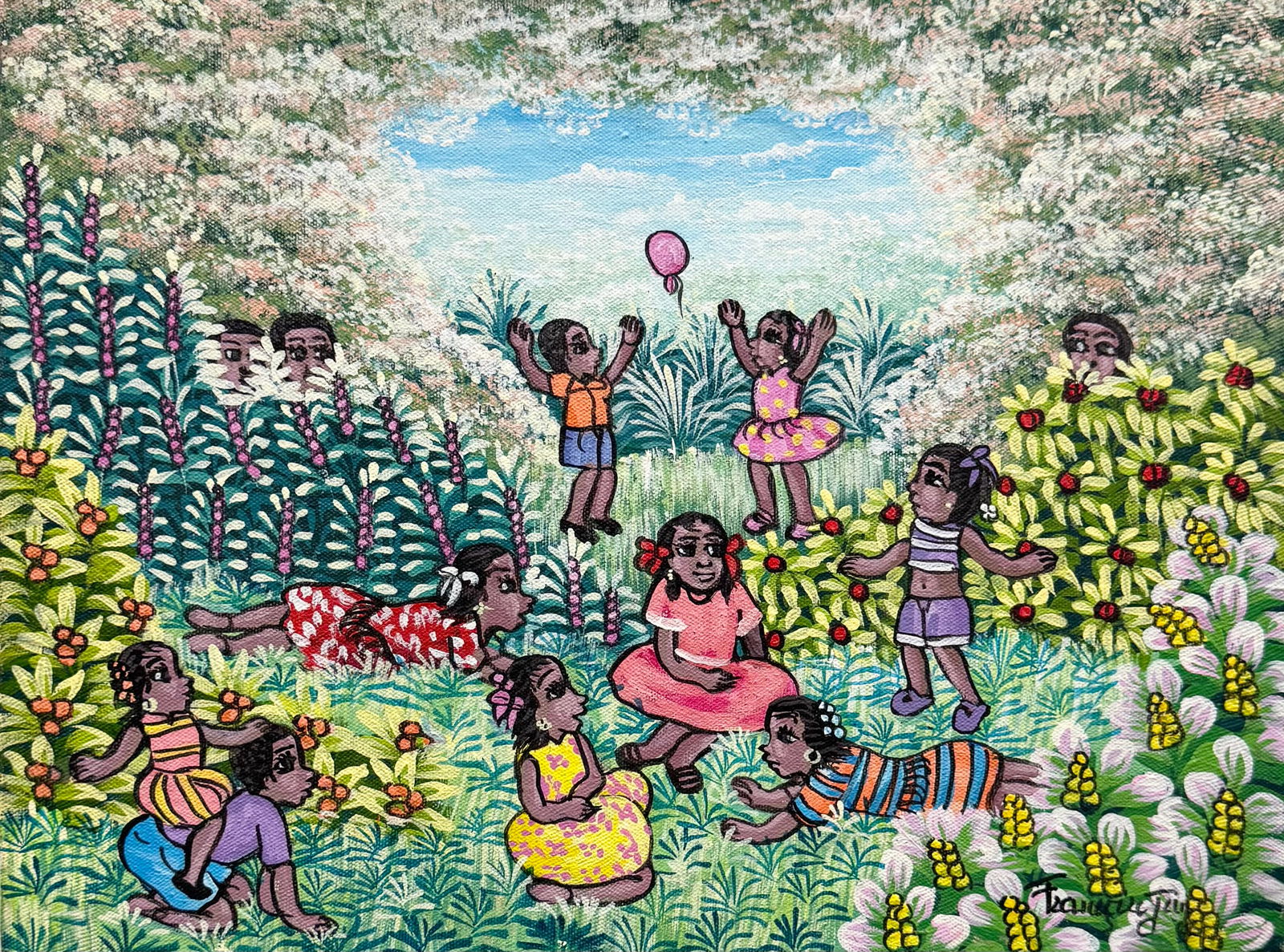 FRANCOISE JEAN (20th c, Haitian) Children Playing (1 of 3)