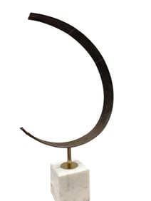 Contemporary Crescent Metal Abstract Sculpture On Marble Base 20"