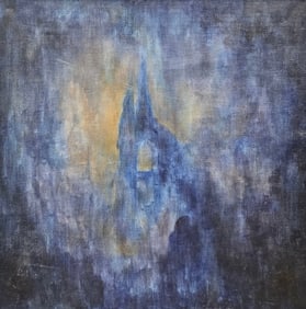 American Abstract Oil Painting Saturated Blue Colors