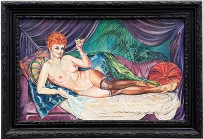 Vintage American Redhead Nude Zoe Mozert's "Red Dog Rosie" Signed Painting