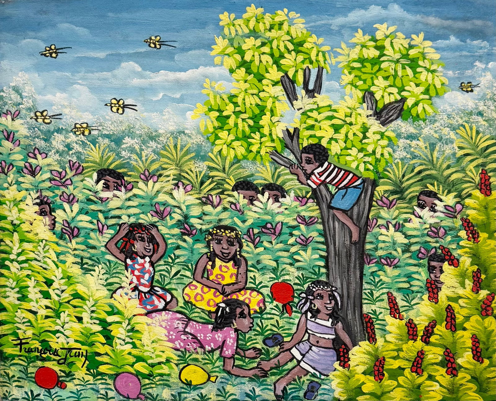 FRANCOISE JEAN (20th c, Haitian) Children Playing (1 of 3)