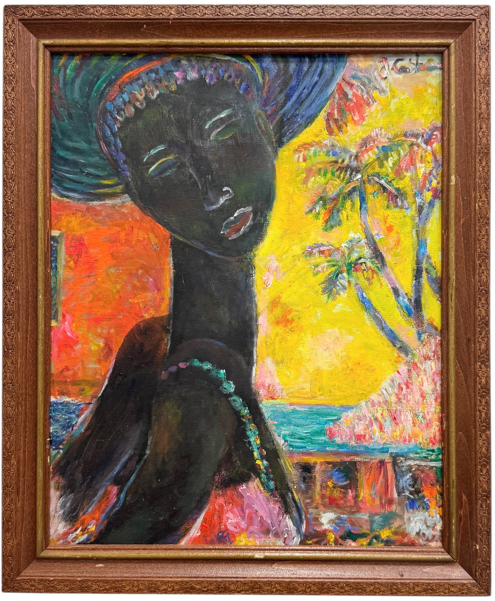 JOSEPH CANTAVE (b. 1963, Haitian) Figural Abstract: Oil painting on canvas 16 x 20 in. Domestic Flat Shipping Price: $55