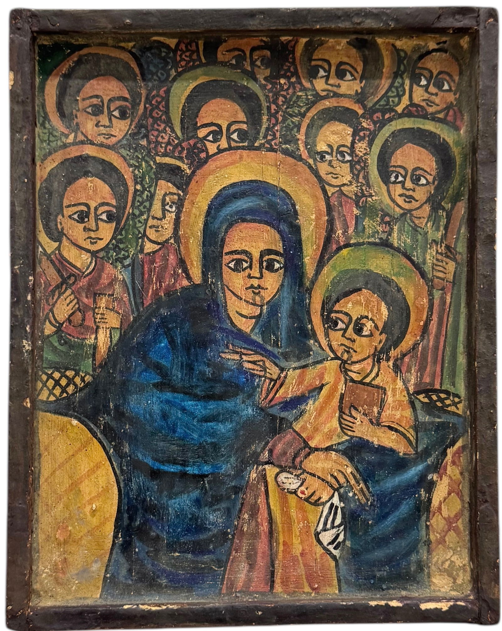Hand Painted Antique Spanish Byzantine Icon On Wood Panel: Oil painted on wood 8 3/4 x 6 3/8 in. Domestic Flat Shipping Price: $45