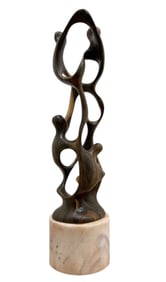 Cuban School Carved Wooden Sculpture On Marble Base