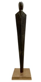 Contemporary Metal Figural Sculpture With Painted Gold Base 21"