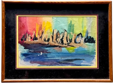 Mid-Century Modern Rugged Cityscape Abstract Possibly Israeli
