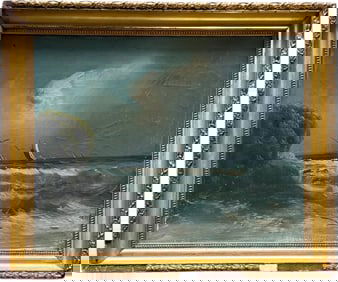 19th Century American Impressionist Seascape Oil Painting On Canvas