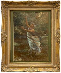 Art Deco Figure In Landscape Oil Painting, California Gallery Label