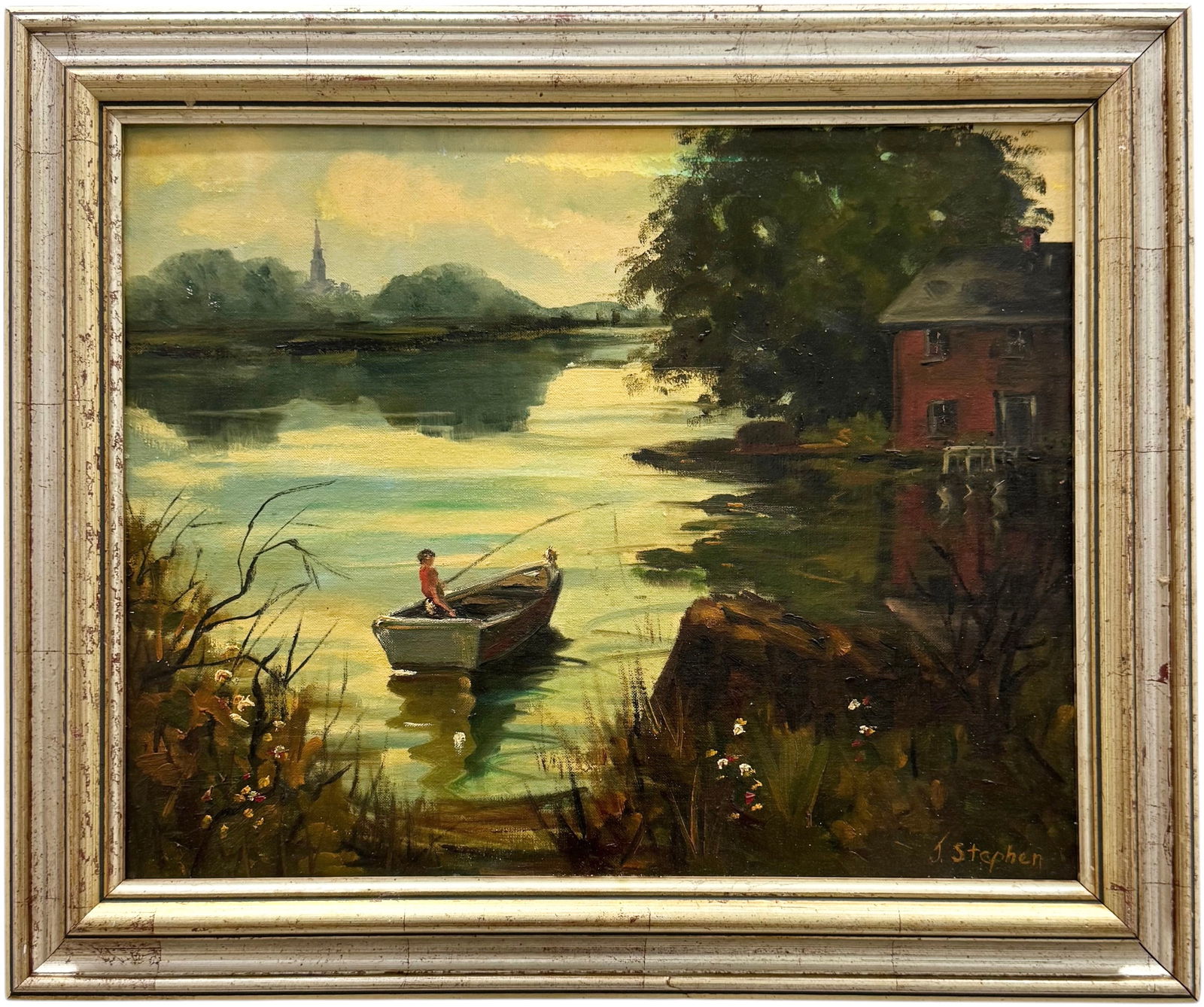 American Impressionist "Gone Fishing" Signed Vintage Oil Painting (1 of 4)