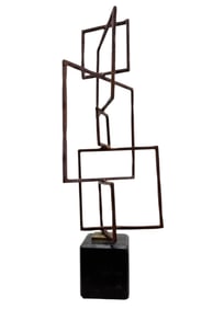Modernist Metal Abstract Sculpture On Marble Base