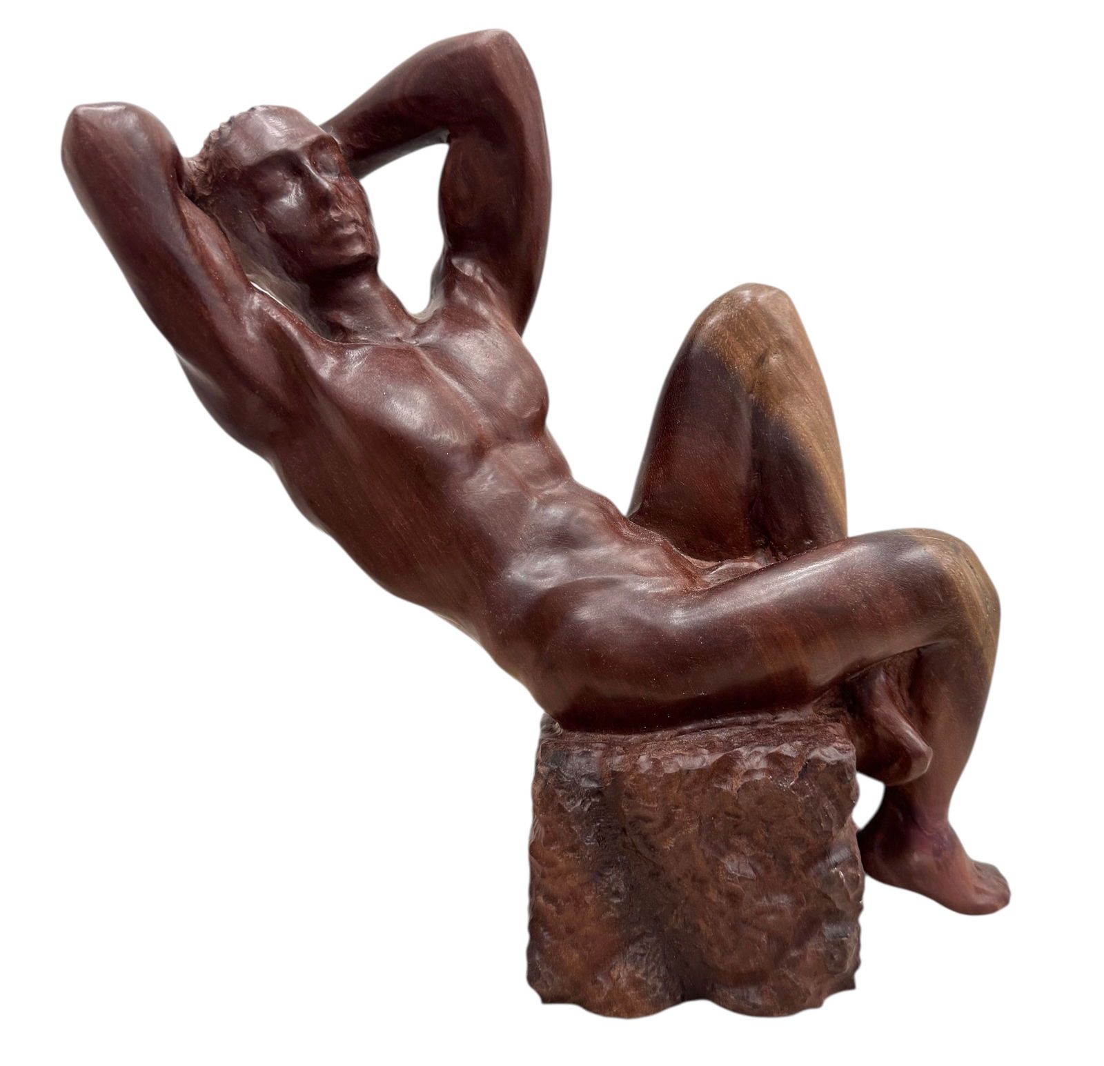 Carved Wooded Reclining Male Nude Sculpture: 11 x 4 x 5 in. Domestic Flat Shipping Price:$55