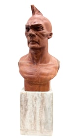 Carved Cuban Taino Indian Sculpture On Marble Base