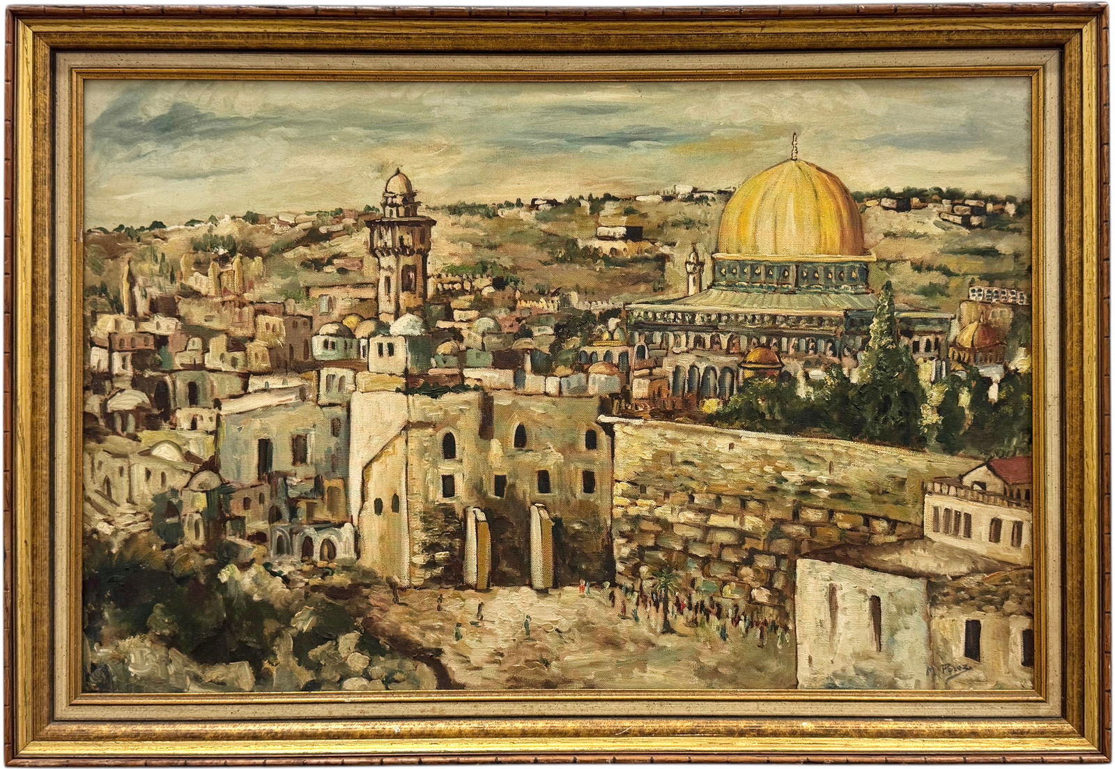 Mid 20th Century Cityscape Of Jerusalem, Israel Golden Dome Signed Oil On Canvas (1 of 3)