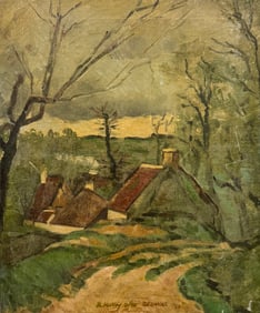After Cezanne French Forest Landscape With House Oil Painting