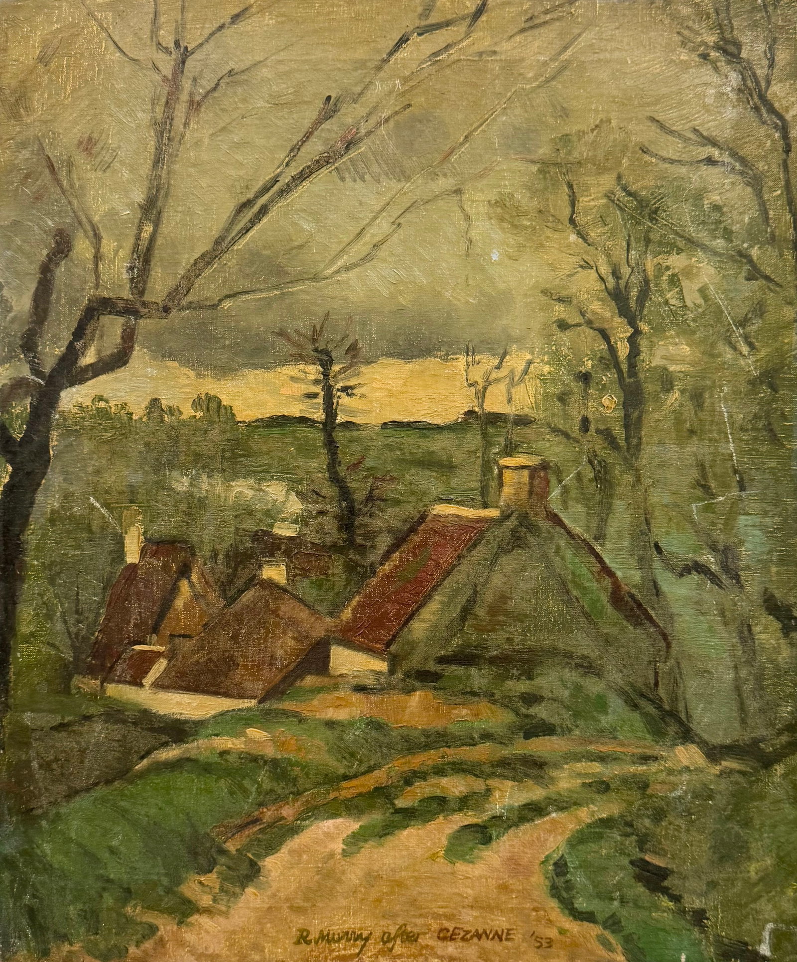 After Cezanne French Forest Landscape With House Oil Painting: Oil painting on canvas 24 x 20 in. Domestic Flat Shipping Price: $60