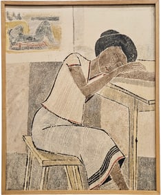 Mid-Century 1/1 Pencil Signed Modernist Japanese Woodblock Print Dated 1961