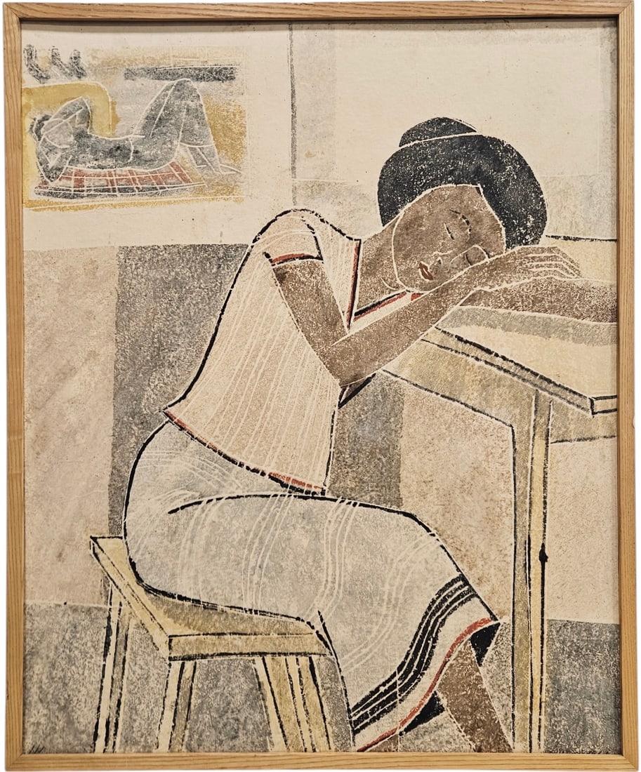 Mid-Century 1/1 Pencil Signed Modernist Japanese Woodblock Print Dated 1961 (1 of 4)