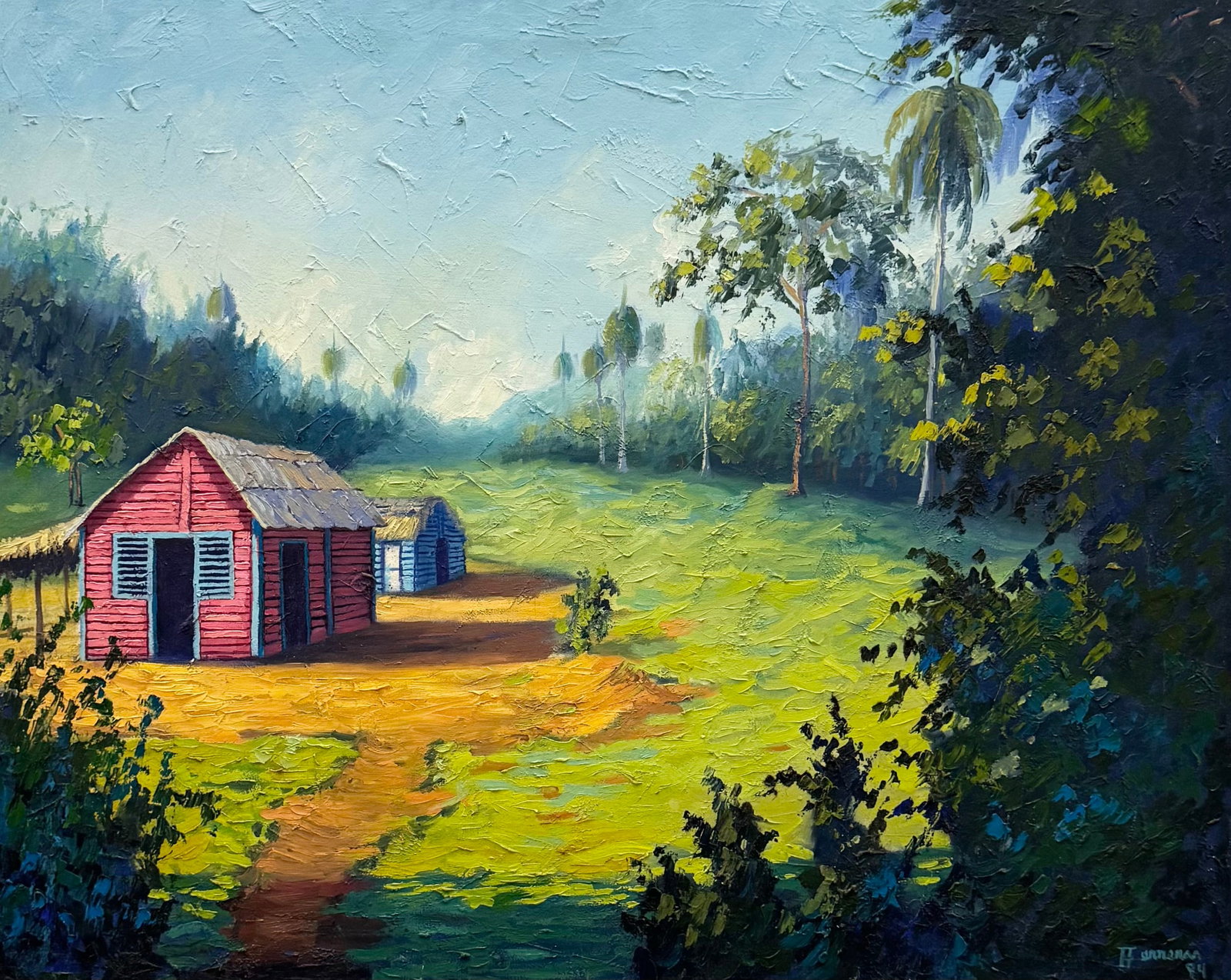 FERNELIS FERERRAS (20th c, Dominican Republic) Landscape With House: Oil painting on canvas 30 x 24 in. Domestic Flat Shipping Price: $80