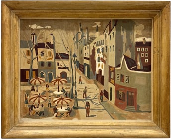 Nicely Framed Vintage Paris School Modernist Cityscape Oil painting