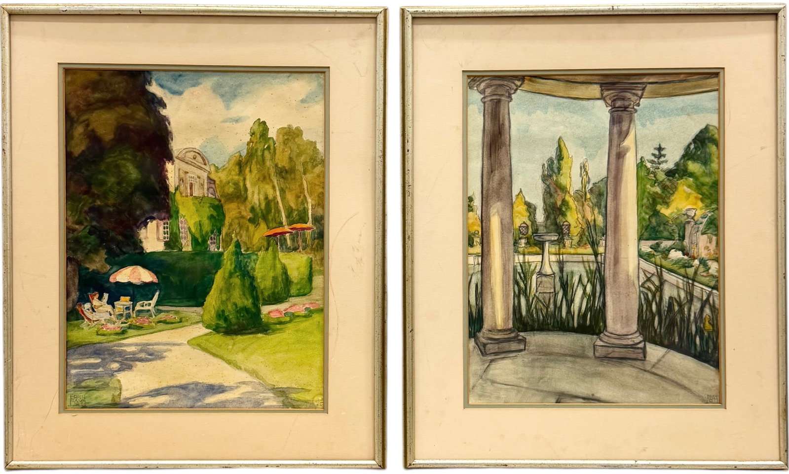 ERICH ALBERT LAMM (1880-1959, Austria) Pair Of Vienna Watercolors: 18 1/2 x 14 1/2 in, 26 x 21 1/2 in (framed). Domestic Flat Shipping Price: $80