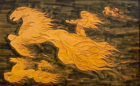 R. MOSES "Chariots Of Fire" 1983 Intaglio Watercolor