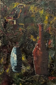 Mid-Century Modern Still Life Oil Painting Signed Hambro