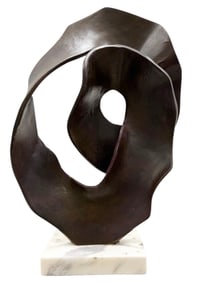 Contemporary Metal Abstract Sculpture On Marble Base 17"