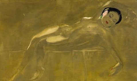 Vintage Modernist Reclining Nude Abstract Watercolor