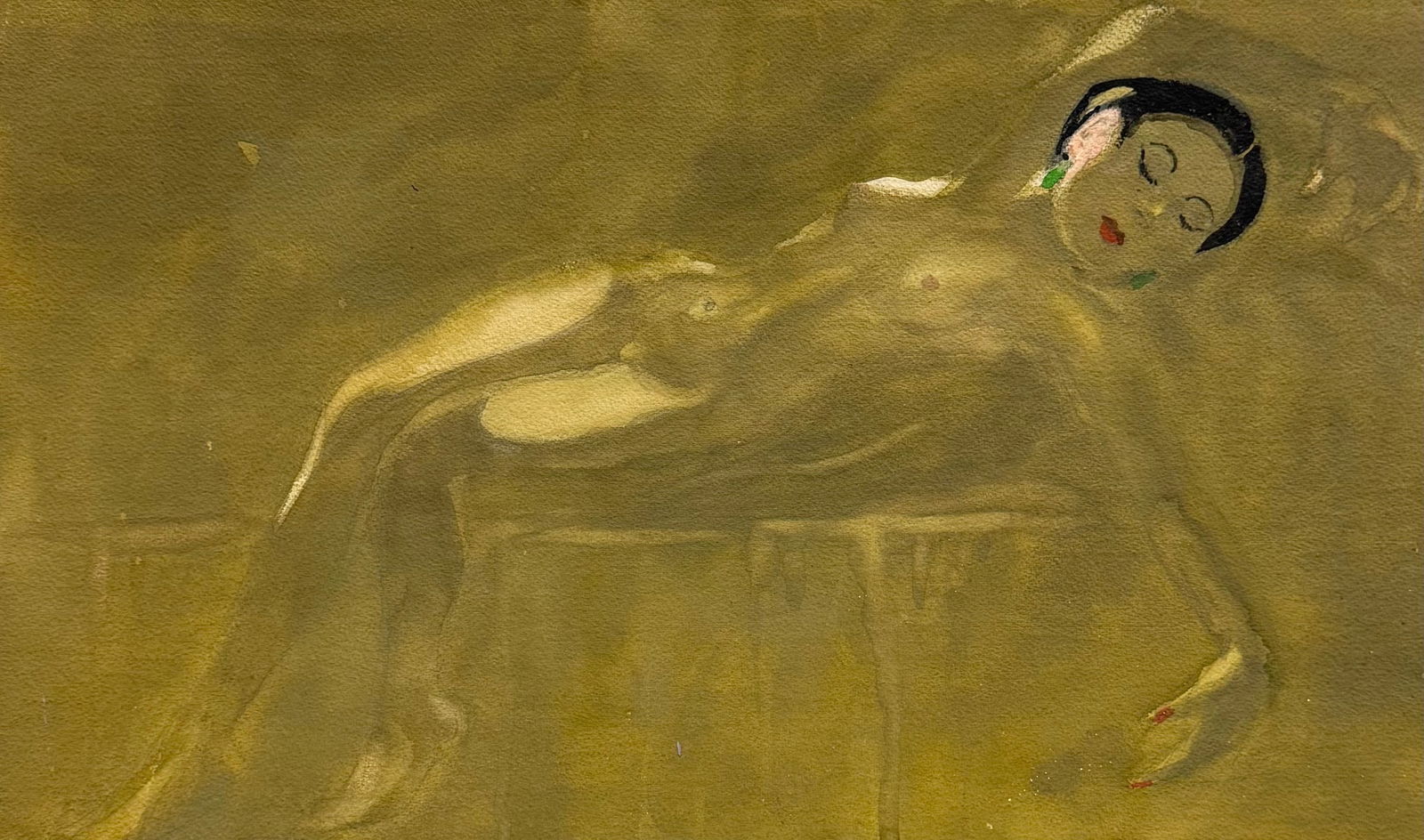 Vintage Modernist Reclining Nude Abstract Watercolor: Watercolor on paper 22 x 15 in. Domestic Flat Shipping Price: $45