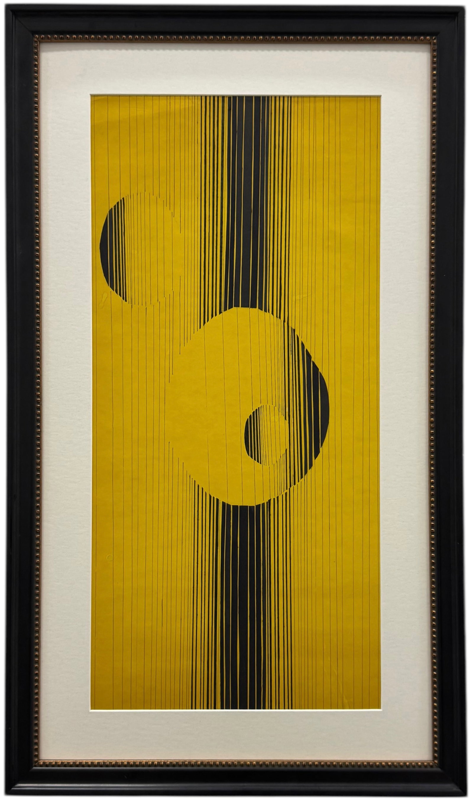 Vintage Abstract Expressionist Black & Yellow Collage: Mixed media 34 x 20 in (framed). Domestic Flat Shipping Price: $80