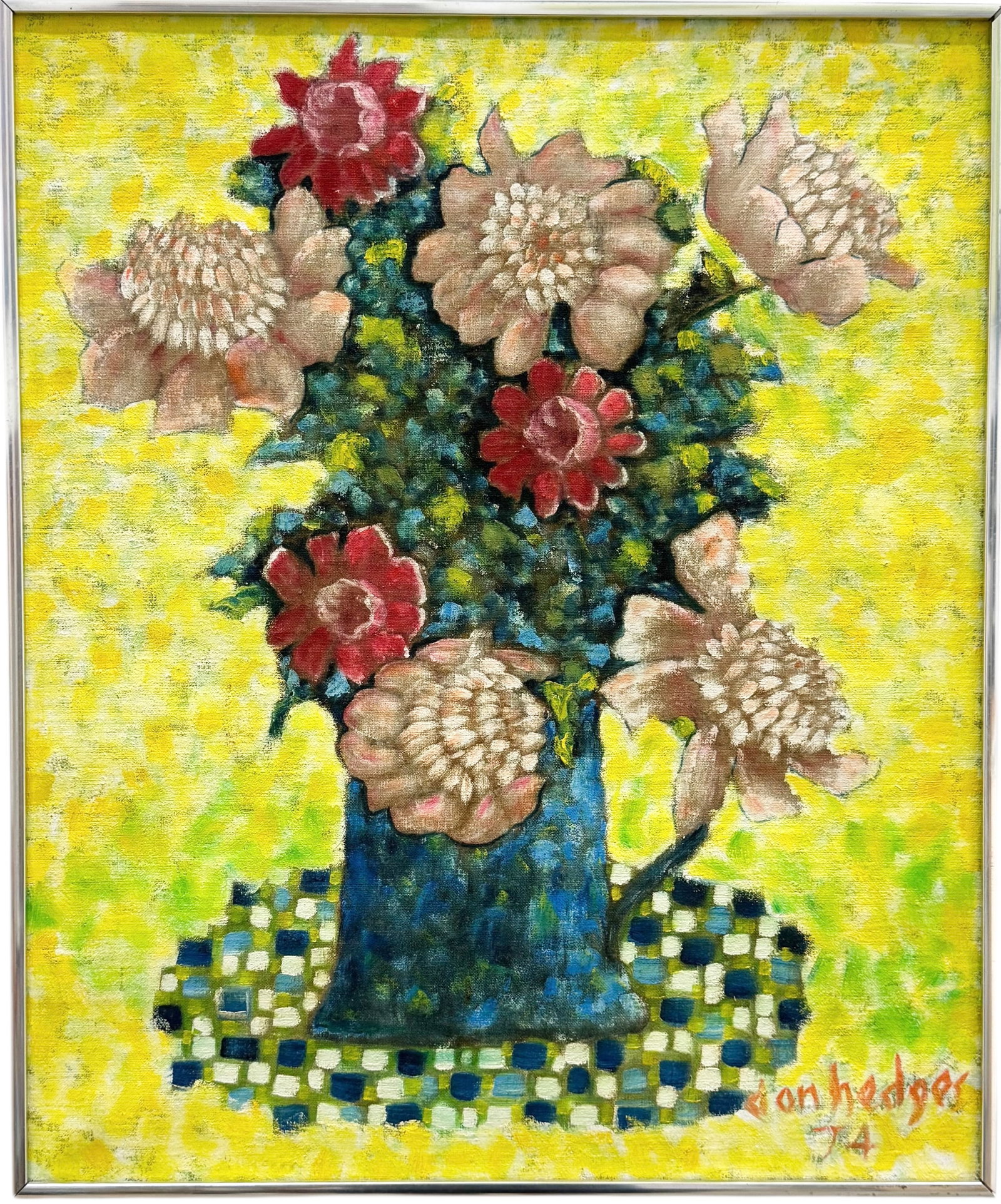 DON HEDGES (20th c, American) Modernist Still Life, Pennsylvania Artist: Oil painting on canvas 24 x 20 in. Domestic Flat Shipping Price: $55