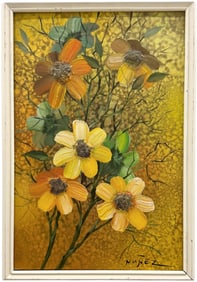 Large Modernist Floral Abstract Signed Oil Painting On Canvas