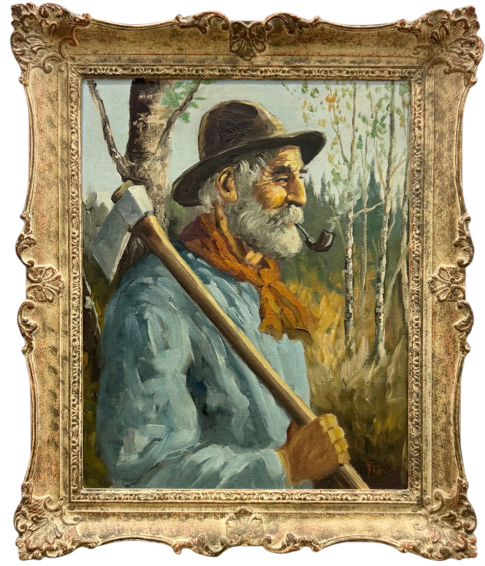 Nicely Framed European School Portrait Of A Man With Pipe Signed Oil Painting (1 of 3)