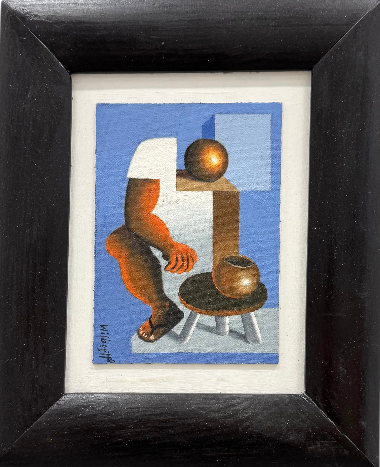 WILBER HERERRA ORTIZ (20th c, Mexico) Merida Artist, Cubist: Oil on wood 6 x 4 in, 11 x 9 in (framed). Domestic Flat Shipping Price: $45