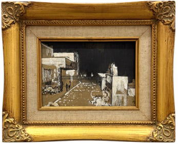 Vintage Mixed Media Modernist City Street Scene